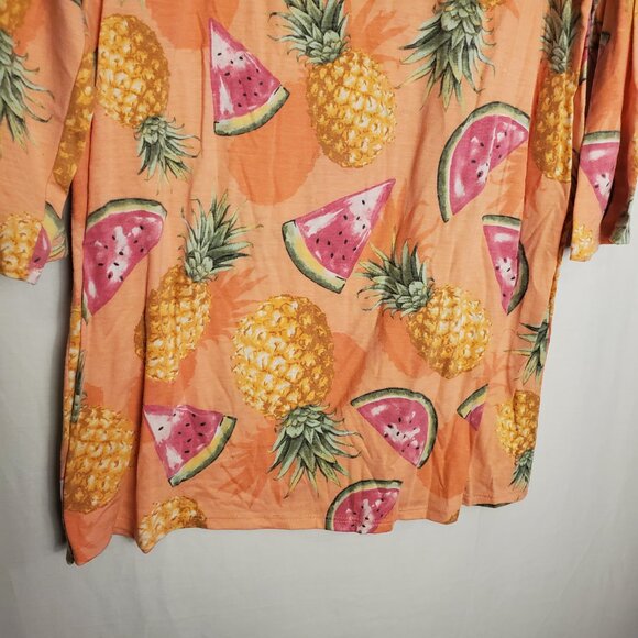 Now N Forever Watermelon/Pineapple Long Slv Cutout Neckline Orange Blouse Sz 2X - Picture 8 of 10